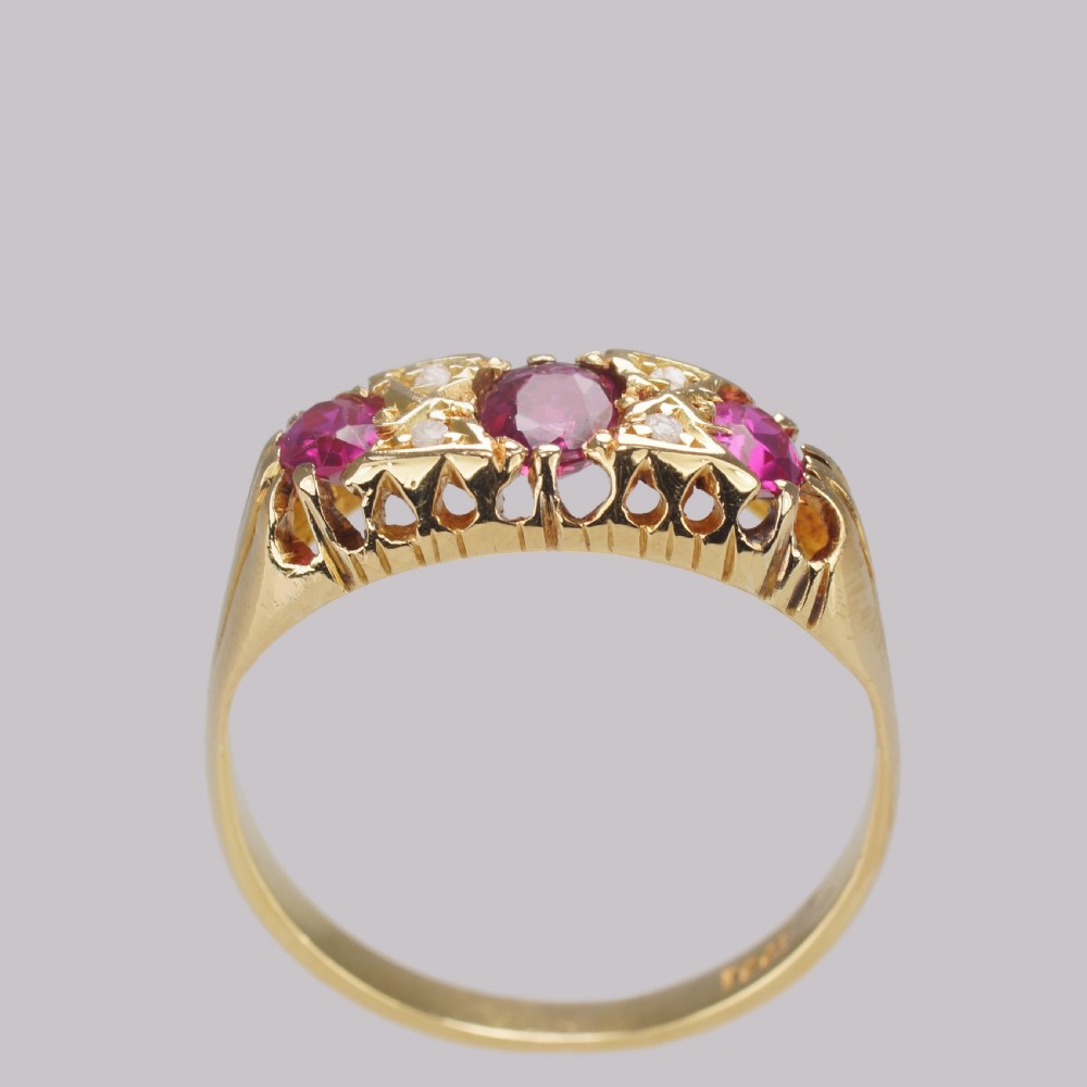 Antique Ruby & Diamond Ring Victorian 18ct Gold Diamond Ruby Trilogy Ring circa 1900 View VIII