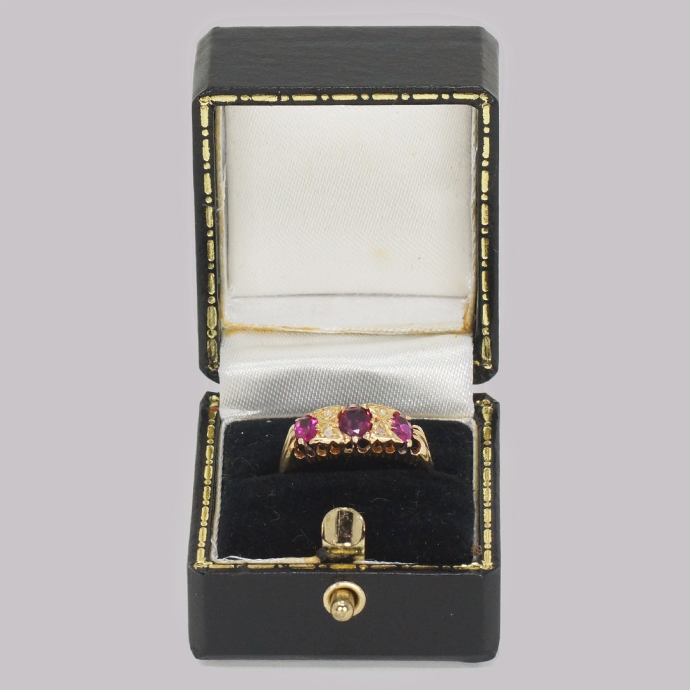 Antique Ruby & Diamond Ring Victorian 18ct Gold Diamond Ruby Trilogy Ring circa 1900 View IX