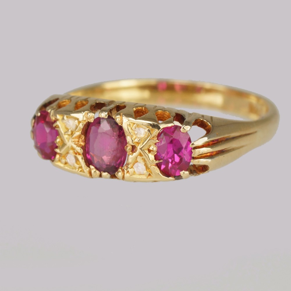 Antique Ruby & Diamond Ring Victorian 18ct Gold Diamond Ruby Trilogy Ring circa 1900 View XI