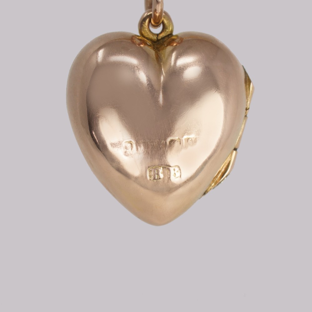 Victorian Diamond Heart Locket 9ct Gold Hinged Puff Heart Pendant & Chain circa 1890 View VII