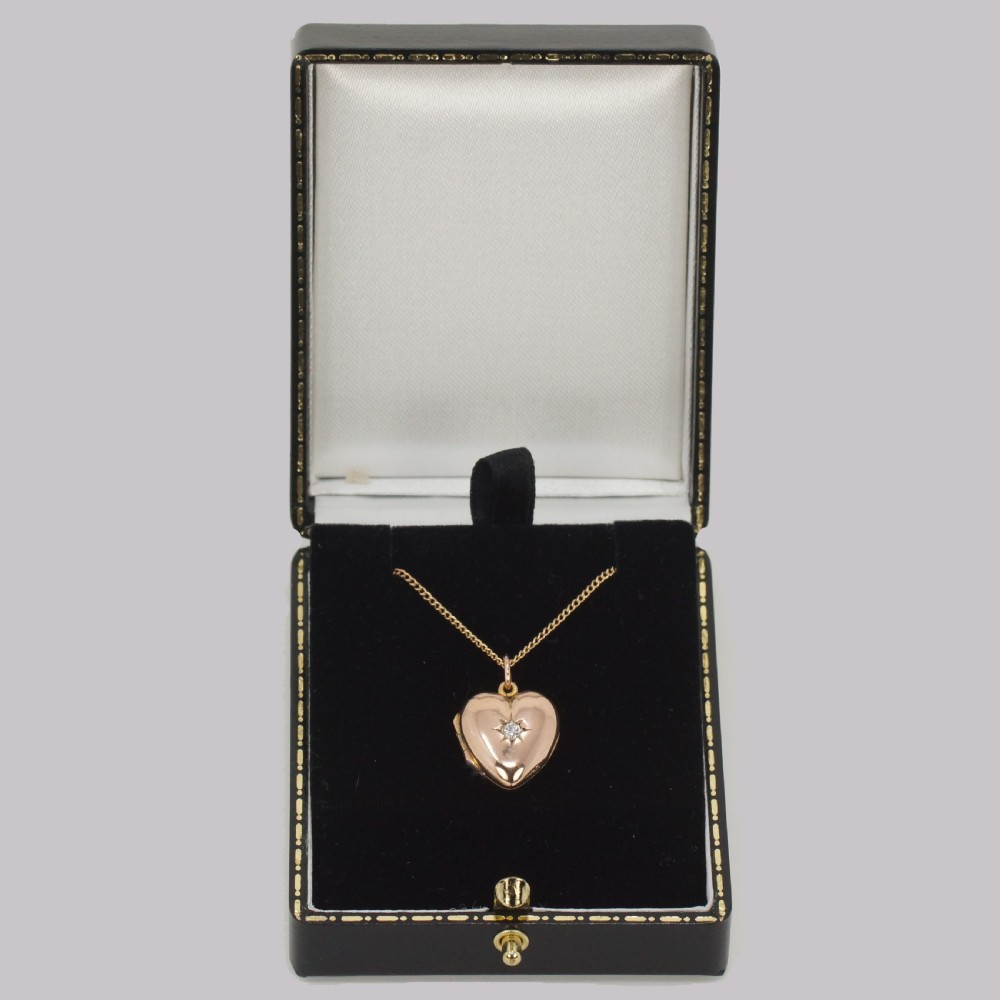 Victorian Diamond Heart Locket 9ct Gold Hinged Puff Heart Pendant & Chain circa 1890 View IX
