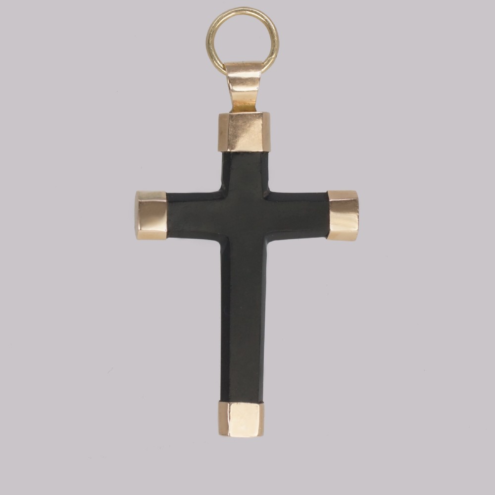 Antique Onyx Crucifix Pendant 18ct Gold Victorian Black Onyx Cross Circa 1890