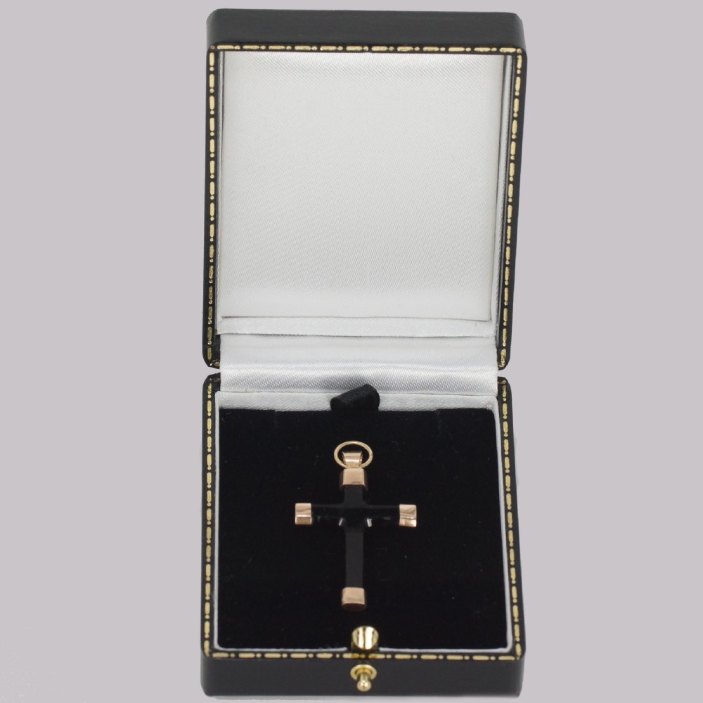 Antique Onyx Crucifix Pendant 18ct Gold Victorian Black Onyx Cross Circa 1890 View V