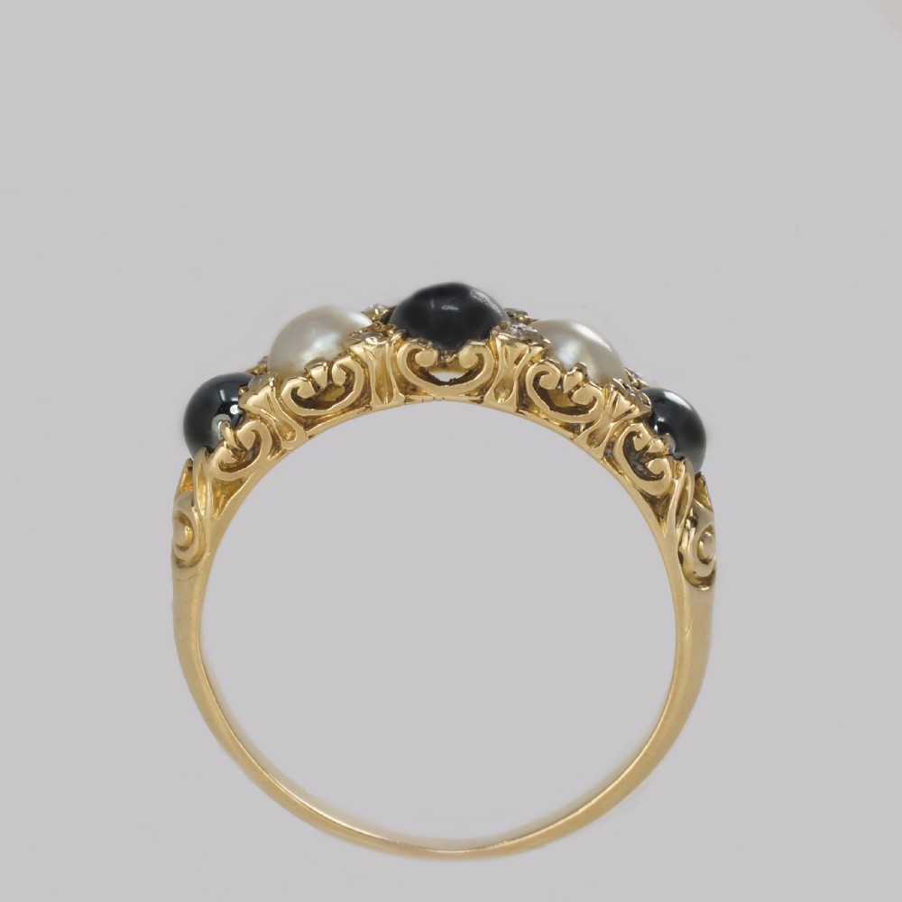 Antique Tahitian & White Pearl Ring 18ct Gold & Rose cut Diamond Victorian Ring View IX