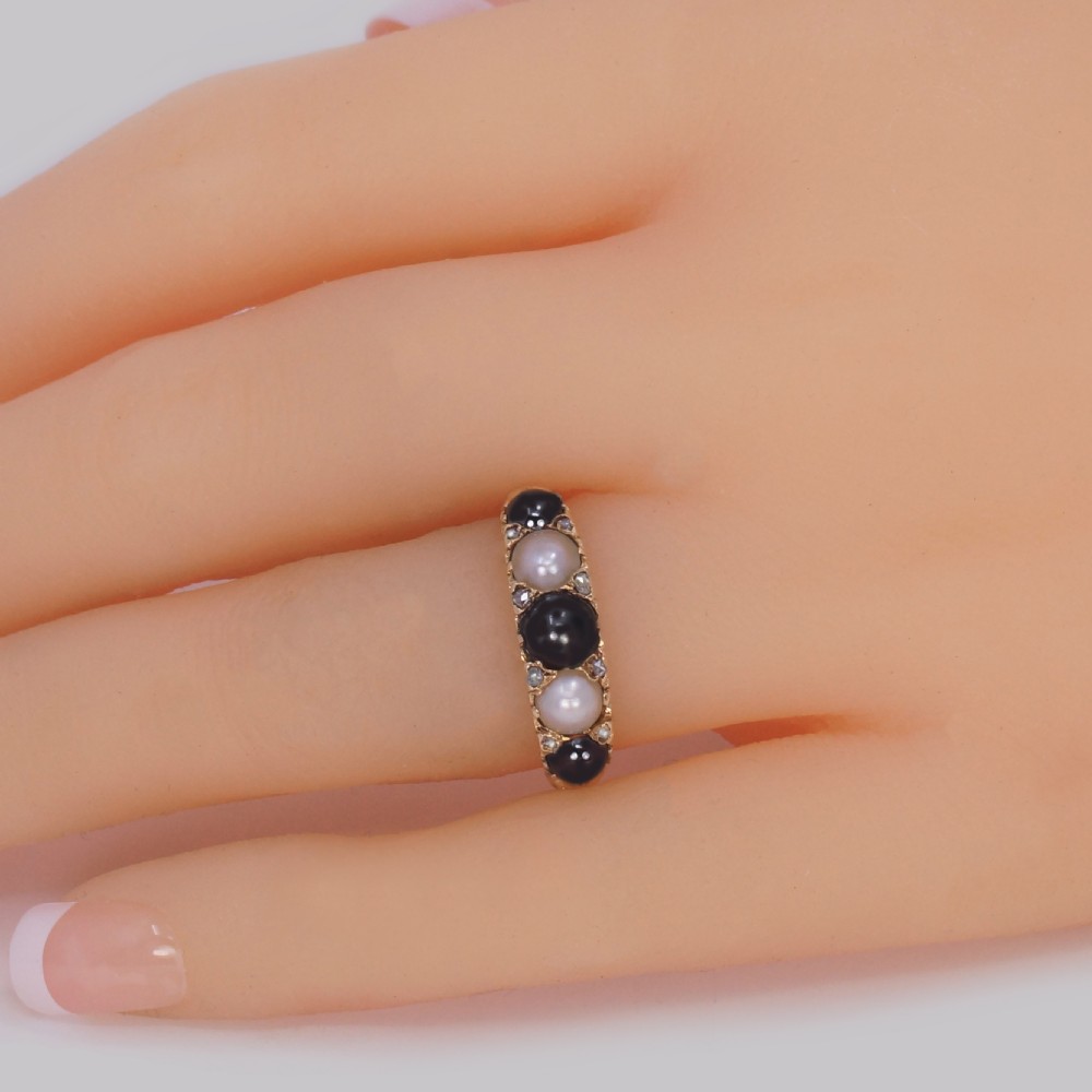 Antique Tahitian & White Pearl Ring 18ct Gold & Rose cut Diamond Victorian Ring View XI