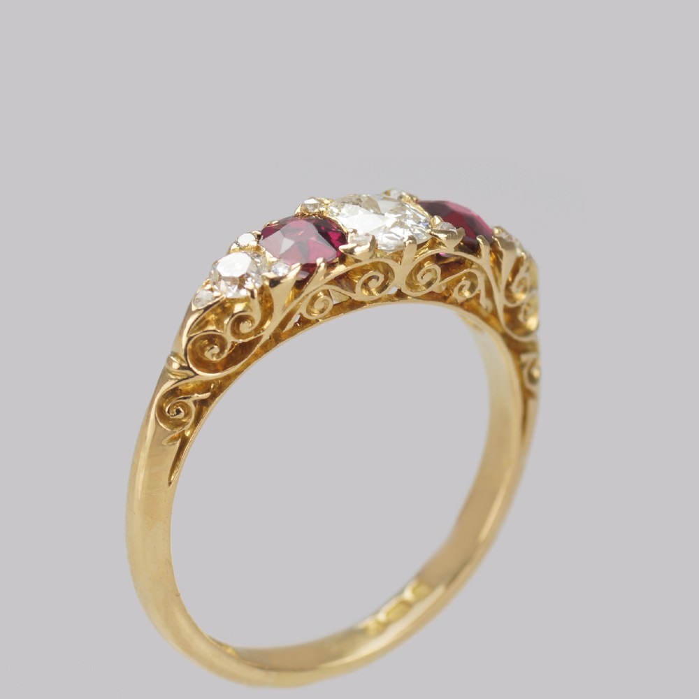 Victorian Diamond & Ruby Ring 18ct Gold Five Stone Antique Ring Hallmarked 1897 View II