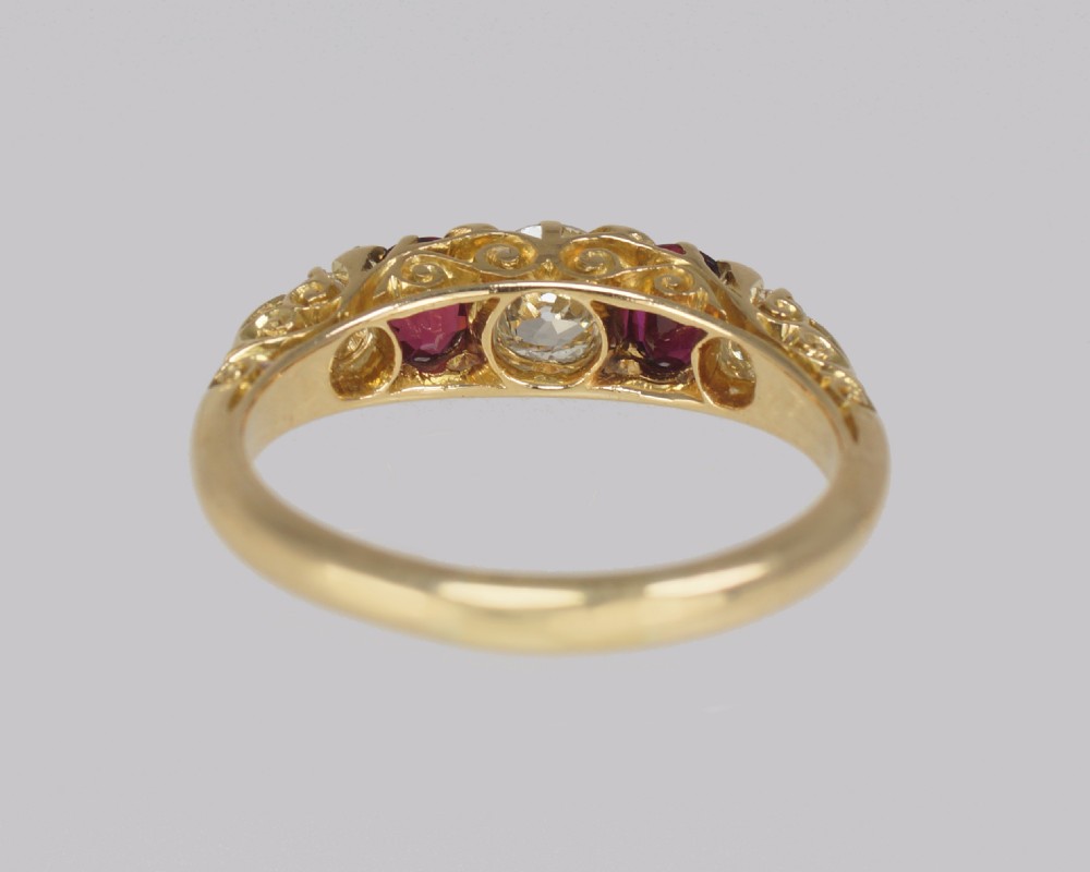 Victorian Diamond & Ruby Ring 18ct Gold Five Stone Antique Ring Hallmarked 1897 View X