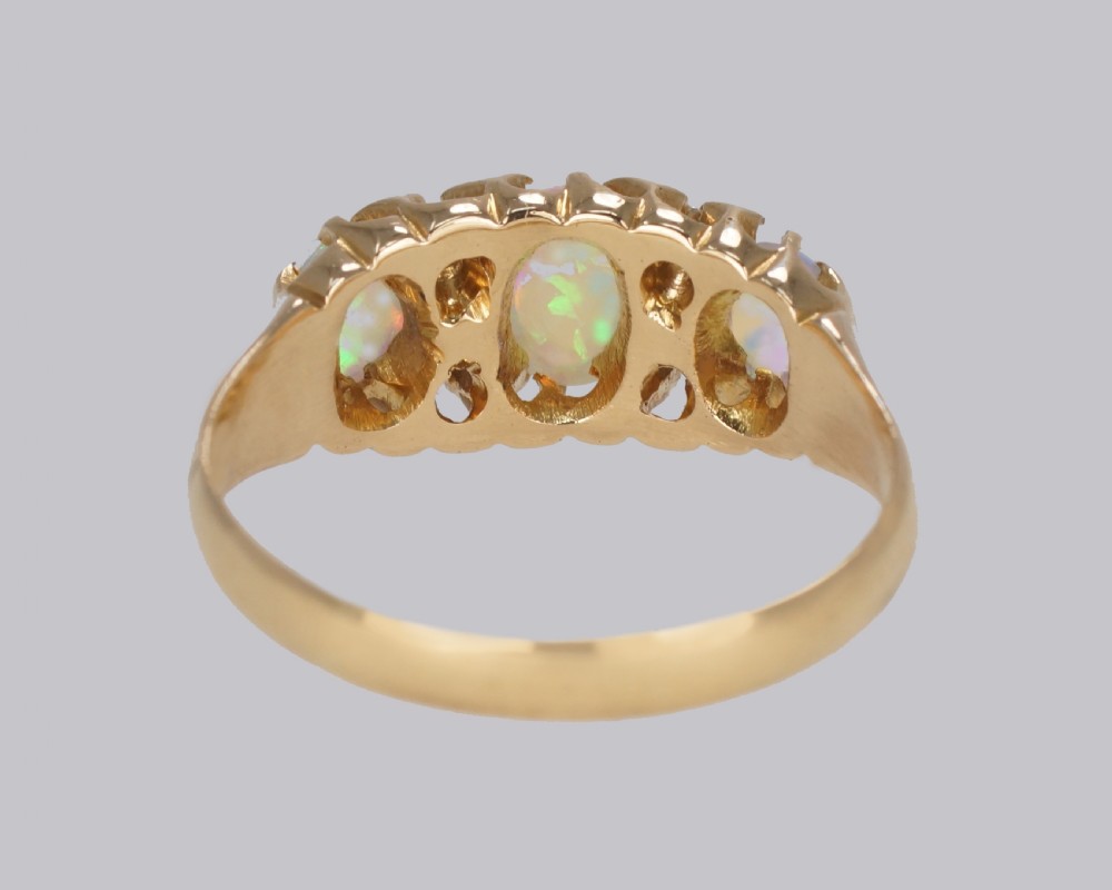 Antique Opal & Old Cut Diamond 18ct Gold Vintage Trilogy Ring Hallmarked 1917 View XI