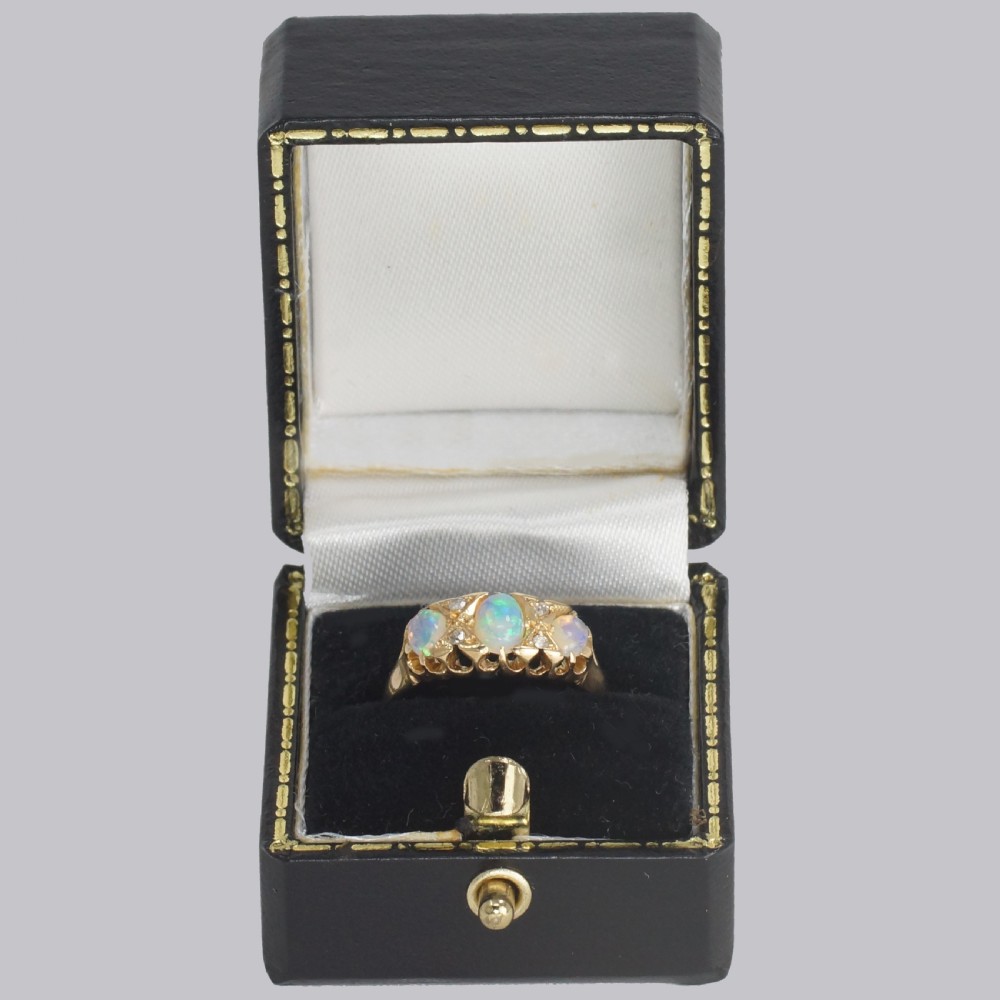 Antique Opal & Old Cut Diamond 18ct Gold Vintage Trilogy Ring Hallmarked 1917 View XII