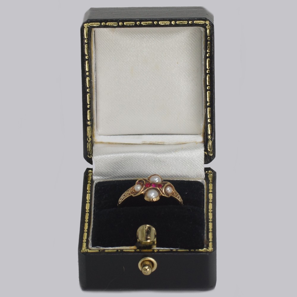 Georgian Ruby & Split Pearl Ring Antique 15ct Gold Ornate Cluster Ring ca 1820 View V