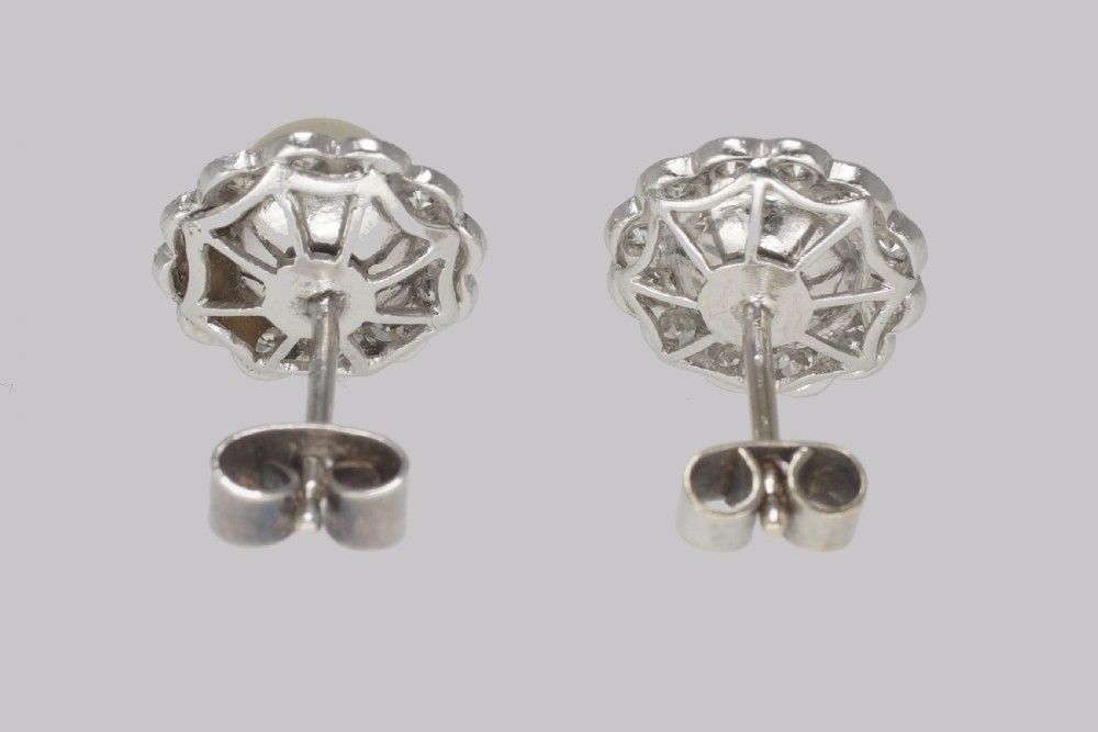 Vintage Pearl & Diamond Cluster Earrings 18ct Gold 1940s Earrings Post Fittings View IV