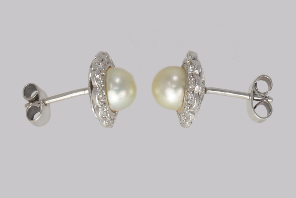 Vintage Pearl & Diamond Cluster Earrings 18ct Gold 1940s Earrings Post Fittings View V