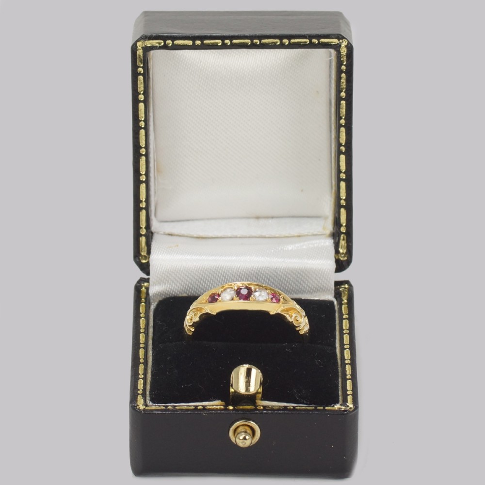 Antique Ruby & Rose Cut Diamond Ring 15ct Gold Victorian Five Stone Ornate Ring View VII