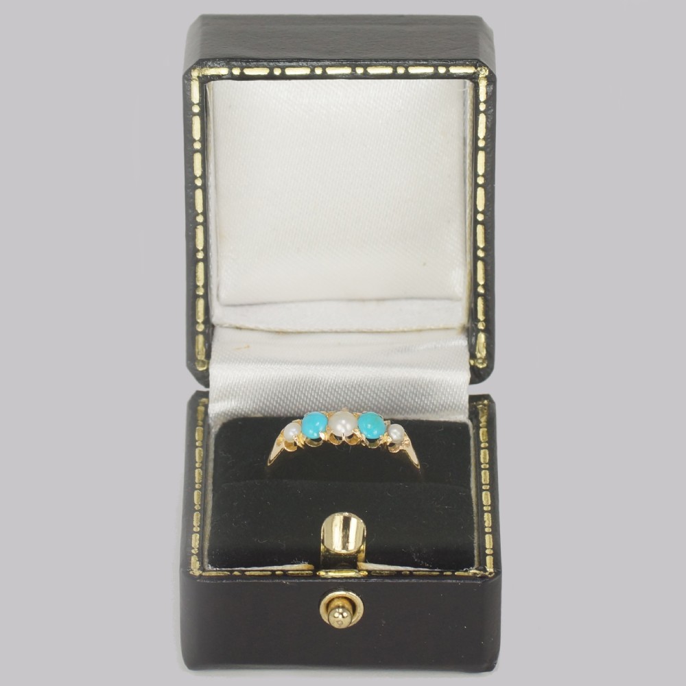 Victorian Turquoise & Natural Pearl Ring 18ct Gold Antique Ring Birmingham 1865 View IX