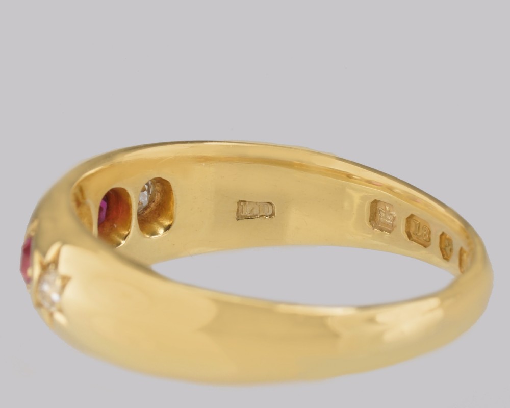 Victorian Diamond & Ruby Gypsy Ring Antique 18ct Gold Hallmarked London 1888 View IX