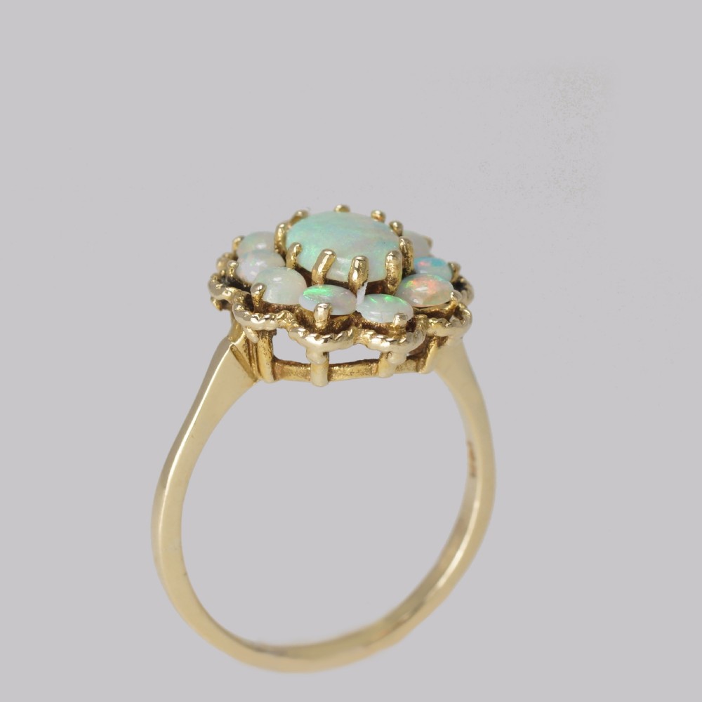 Vintage Opal Cluster Ring 14ct Gold 1960s Rope Work Victorian Style Opal Ring View VIII