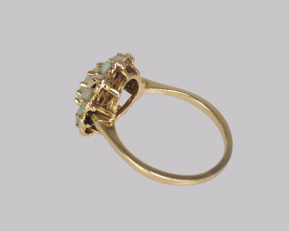 Vintage Opal Cluster Ring 14ct Gold 1960s Rope Work Victorian Style Opal Ring View XIII