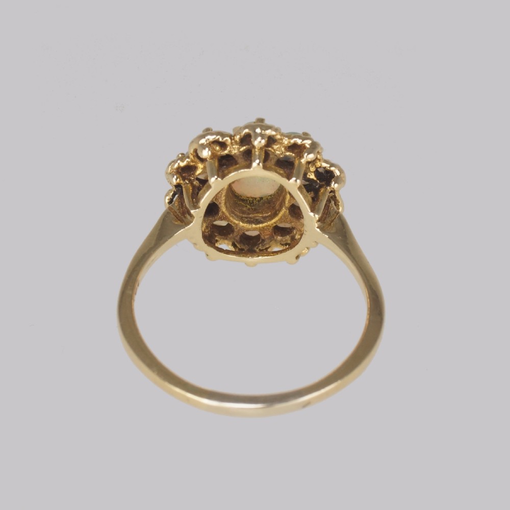 Vintage Opal Cluster Ring 14ct Gold 1960s Rope Work Victorian Style Opal Ring View XIV