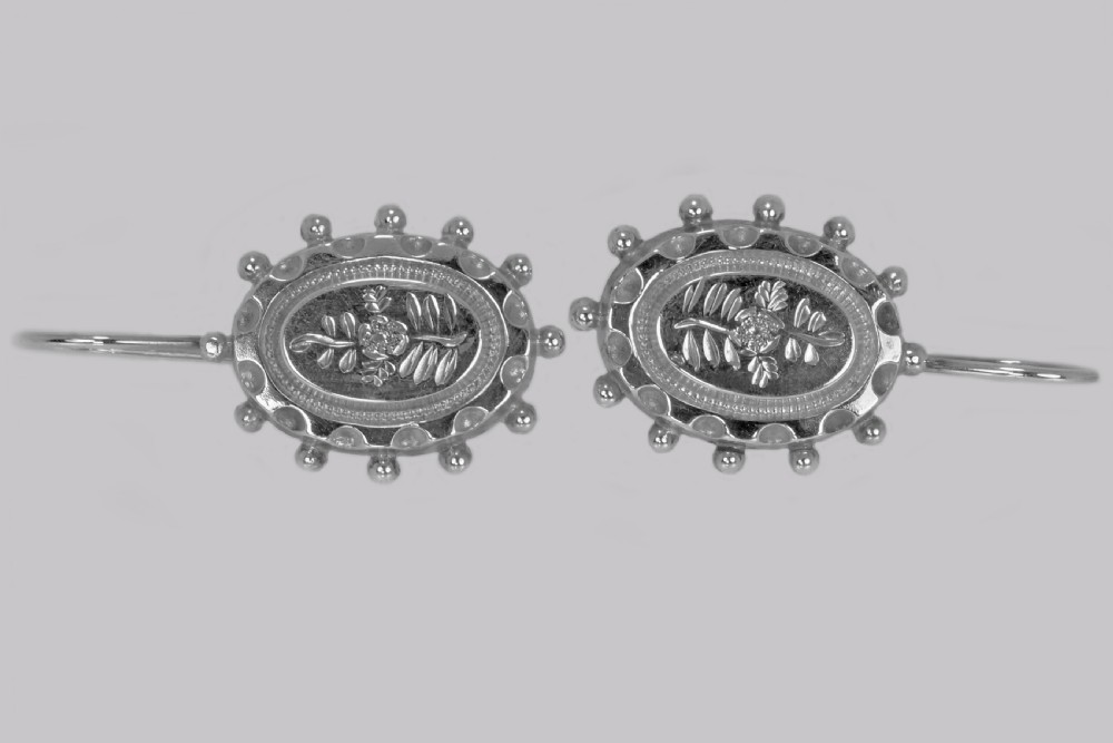 Victorian Silver Earrings Hallmarked Birmingham 1876 Antique Drop Earrings View II