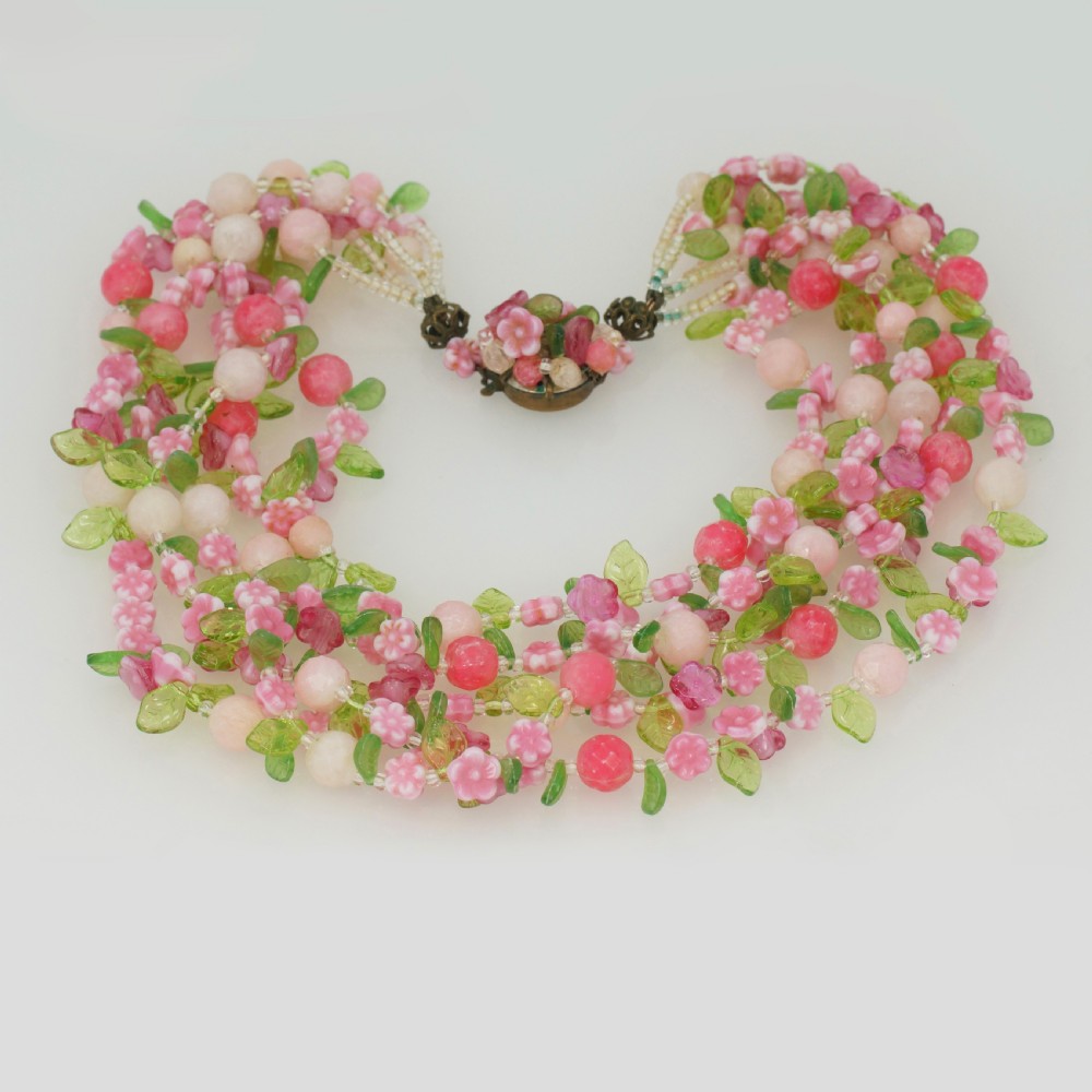 Vintage Christian Dior Floral Necklace 1960s Lucite Necklace With Original Box