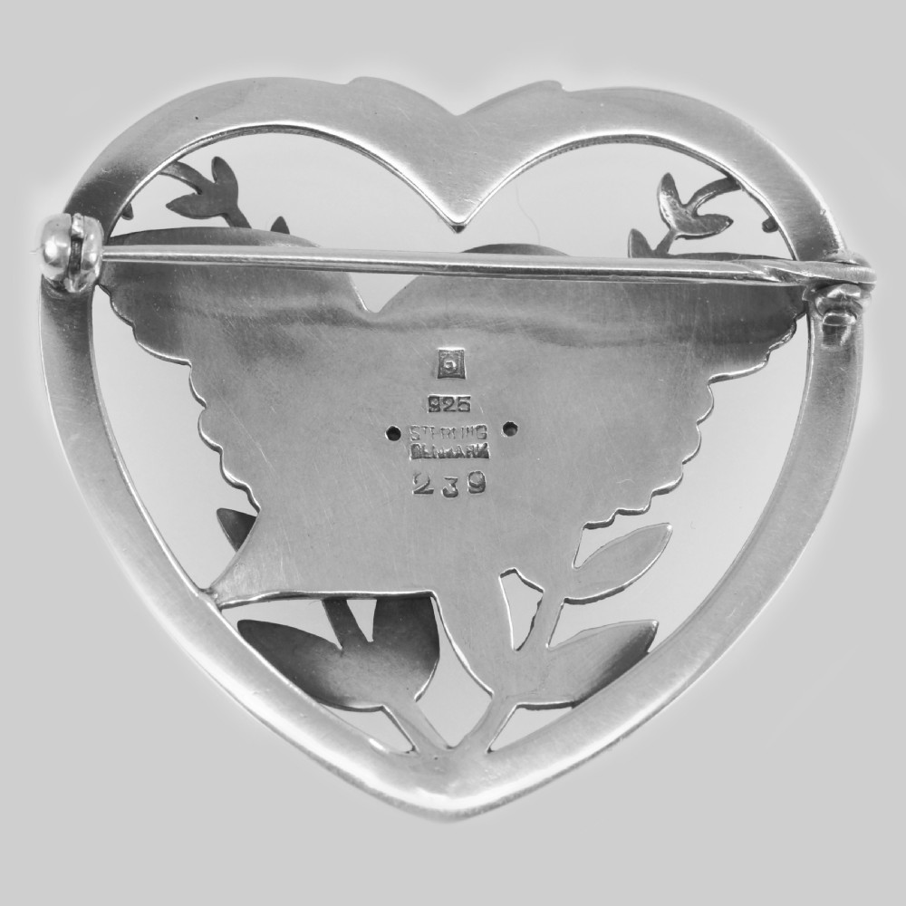 Vintage Georg Jensen Robin in a Heart Brooch Arno Malinowski 1940s Silver 283 Brooch View II