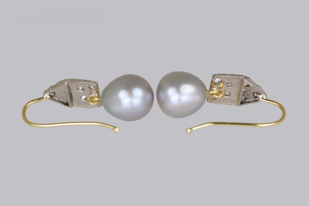 Art Deco Pearl & Diamond Drop Earrings 18ct Gold & Plat Antique 1920's Earrings View IV