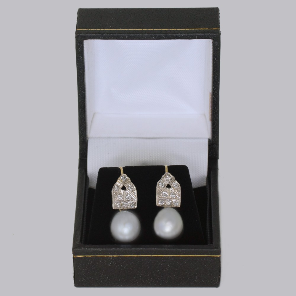Art Deco Pearl & Diamond Drop Earrings 18ct Gold & Plat Antique 1920's Earrings View VI