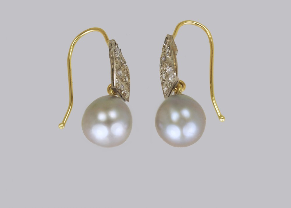 Art Deco Pearl & Diamond Drop Earrings 18ct Gold & Plat Antique 1920's Earrings View VII