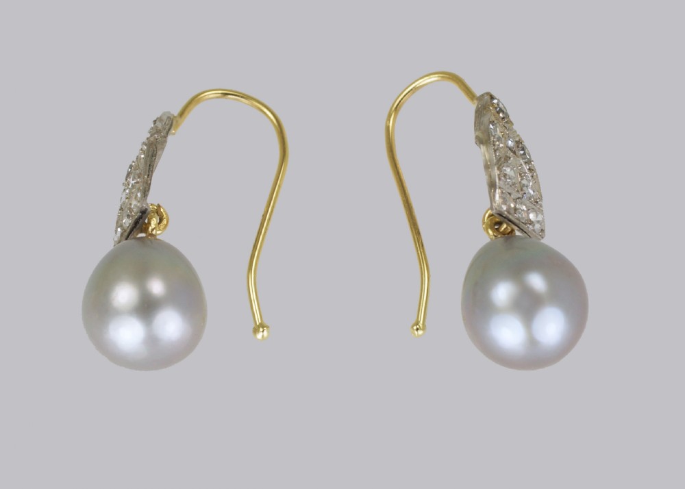 Art Deco Pearl & Diamond Drop Earrings 18ct Gold & Plat Antique 1920's Earrings View VIII