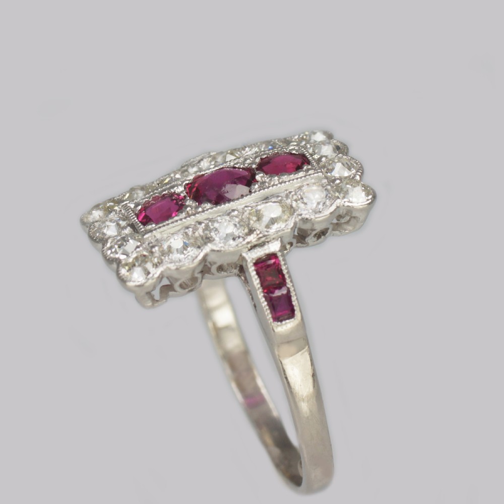 Art Deco Ruby & Diamond Plaque Ring Antique Platinum Edwardian Ring circa 1910 View II