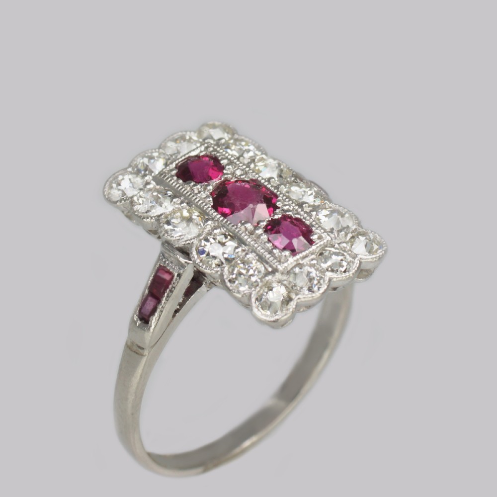 Art Deco Ruby & Diamond Plaque Ring Antique Platinum Edwardian Ring circa 1910 View III