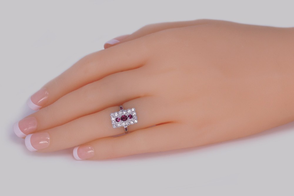 Art Deco Ruby & Diamond Plaque Ring Antique Platinum Edwardian Ring circa 1910 View IV