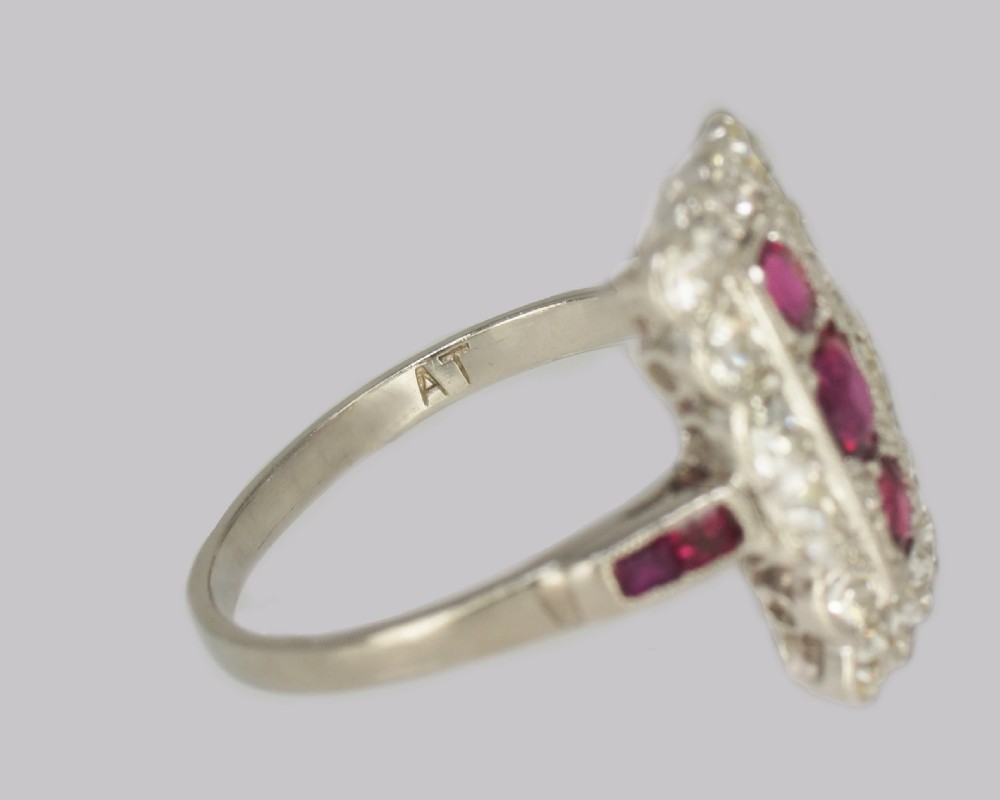 Art Deco Ruby & Diamond Plaque Ring Antique Platinum Edwardian Ring circa 1910 View VI