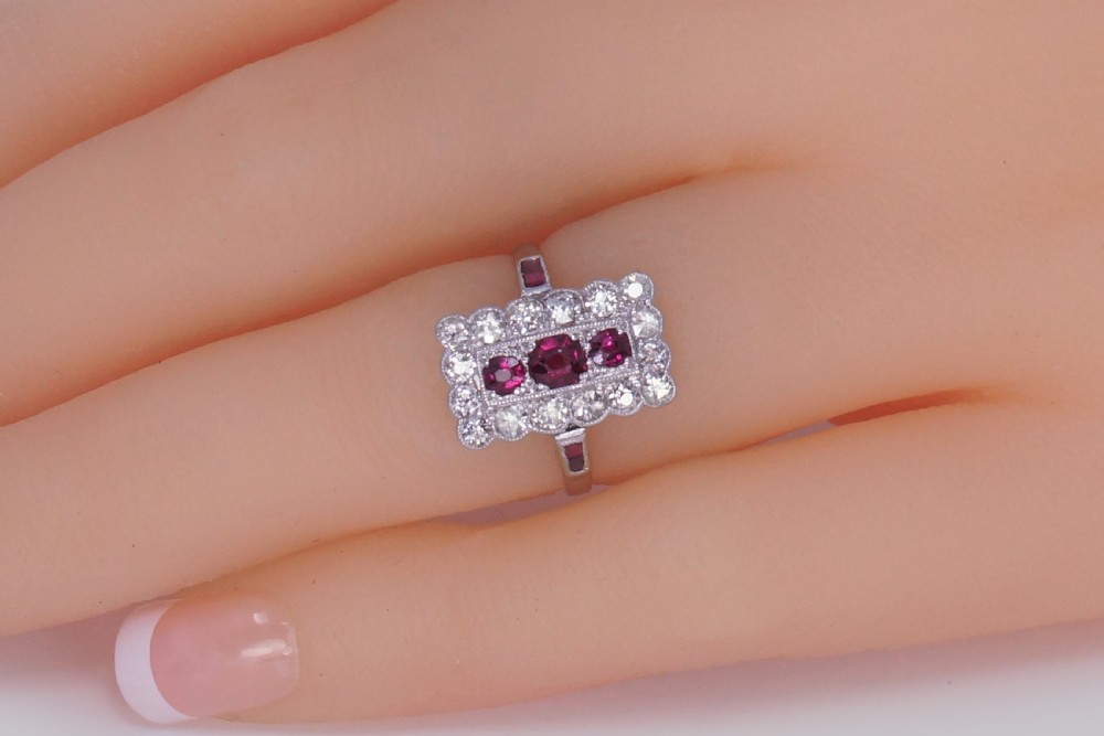 Art Deco Ruby & Diamond Plaque Ring Antique Platinum Edwardian Ring circa 1910 View VIII