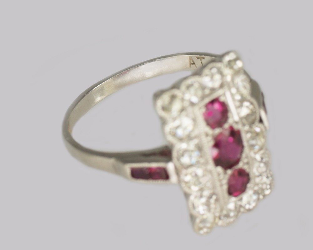 Art Deco Ruby & Diamond Plaque Ring Antique Platinum Edwardian Ring circa 1910 View XI