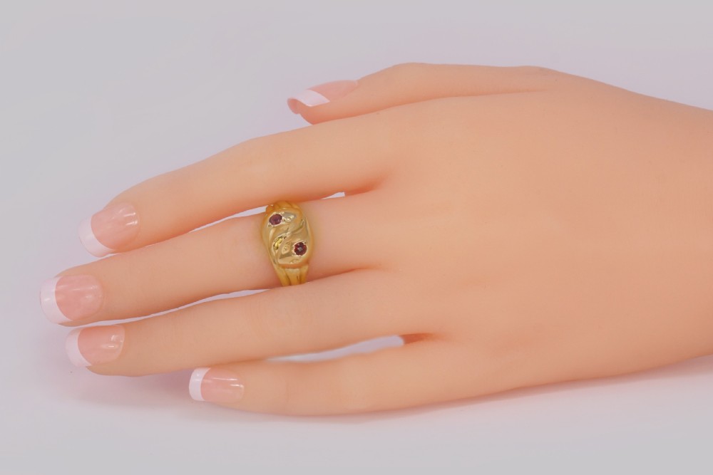 Antique Double Ruby Snake Ring 9ct Gold Vintage Serpent Ring S1/2 Hallmarked Birmingham 1918 View III
