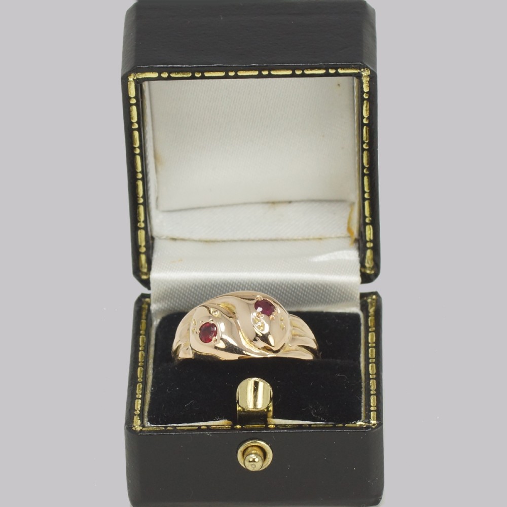 Antique Double Ruby Snake Ring 9ct Gold Vintage Serpent Ring S1/2 Hallmarked Birmingham 1918 View VI