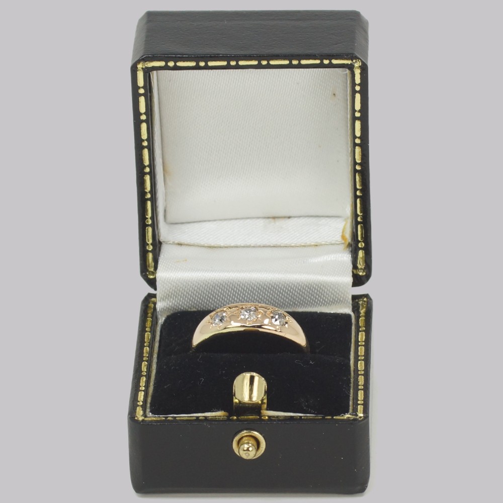 Antique Diamond Trilogy Ring 18ct Gold Edwardian Three Stone Diamond Gypsy Ring View VIII