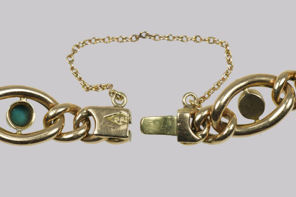 Antique 15ct Gold Turquoise & Pearl Curb Link Bracelet Victorian Bracelet circa 1880 View VII