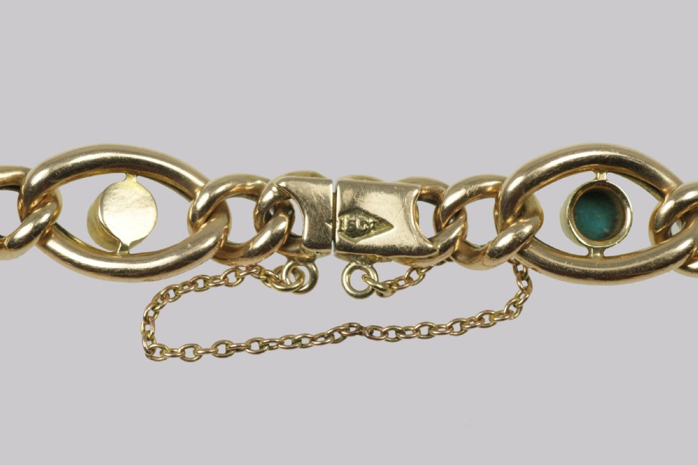 Antique 15ct Gold Turquoise & Pearl Curb Link Bracelet Victorian Bracelet circa 1880 View VIII