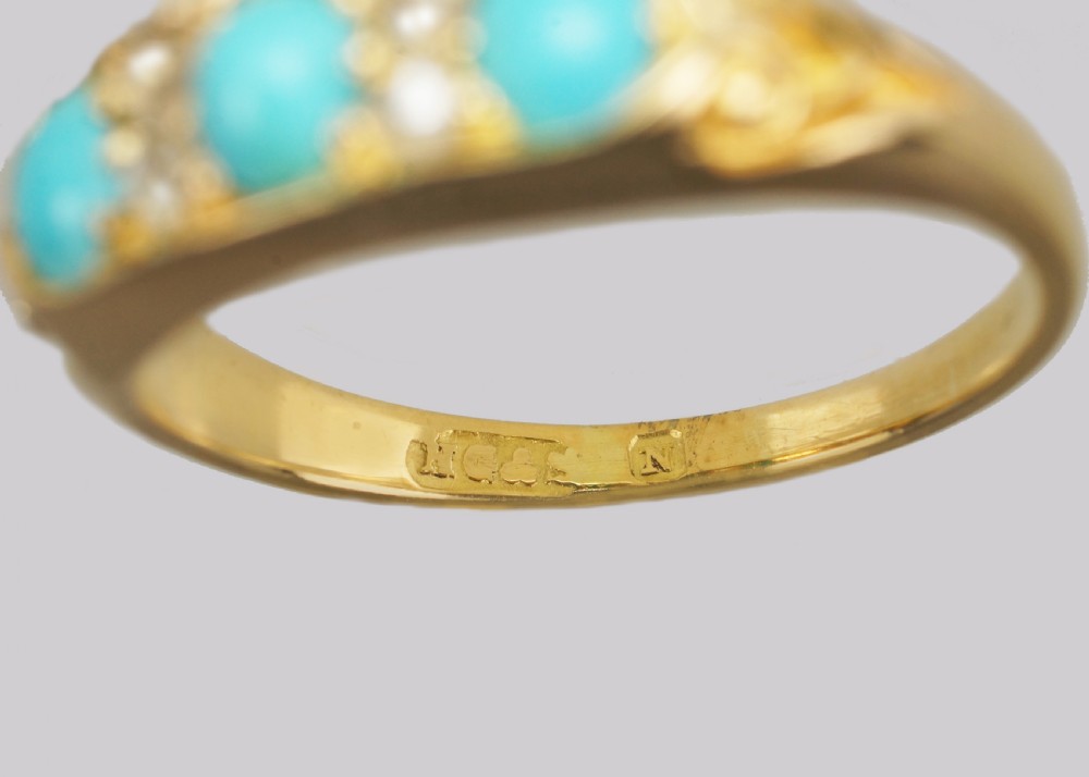 Antique 18ct Gold Turquoise & Rose Cut Diamond Ring HG&S 1862 Victorian Ring View VIII
