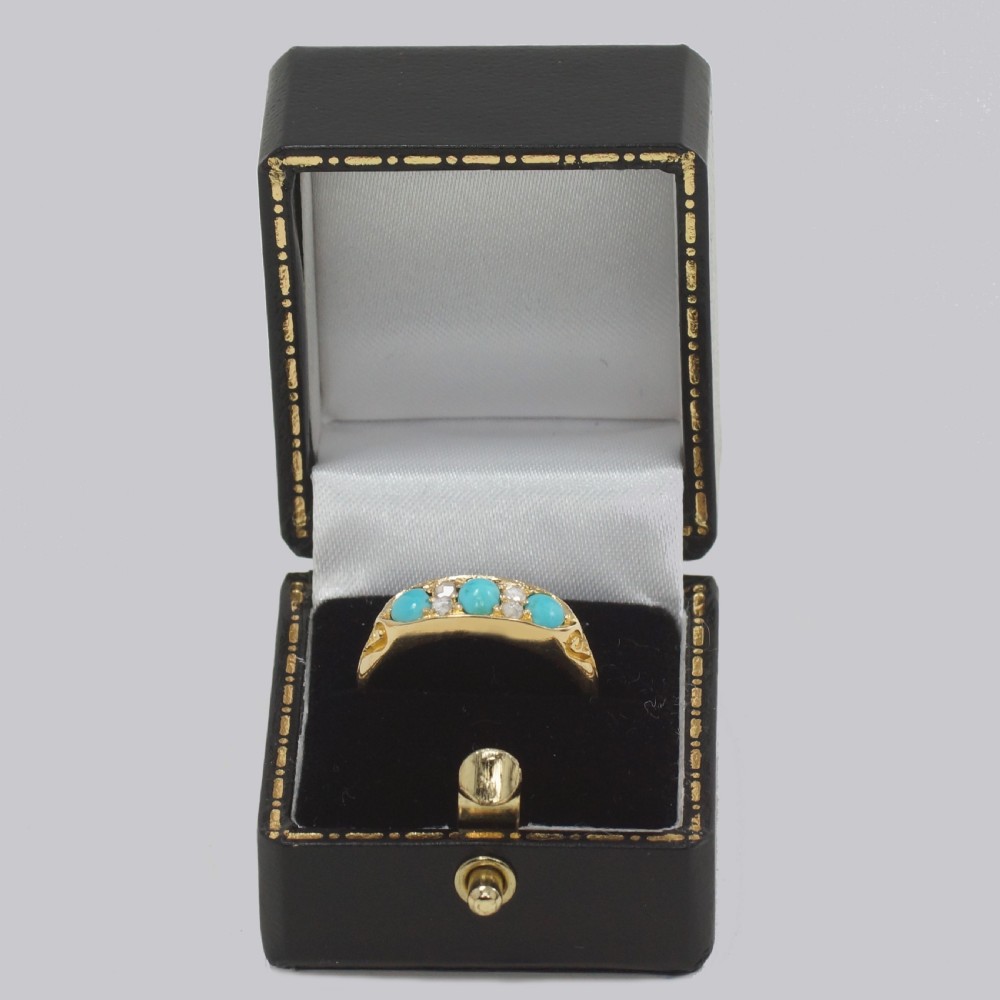 Antique 18ct Gold Turquoise & Rose Cut Diamond Ring HG&S 1862 Victorian Ring View X