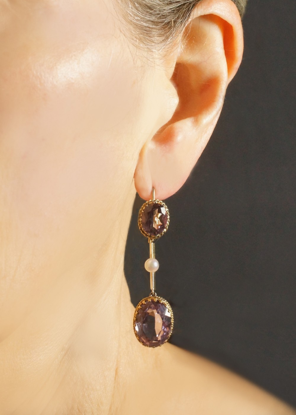 Victorian Amethyst & Pearl Dangle Earrings 18ct Gold Antique 2