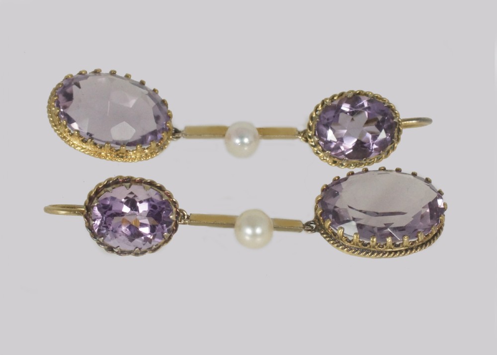 Victorian Amethyst & Pearl Dangle Earrings 18ct Gold Antique 2