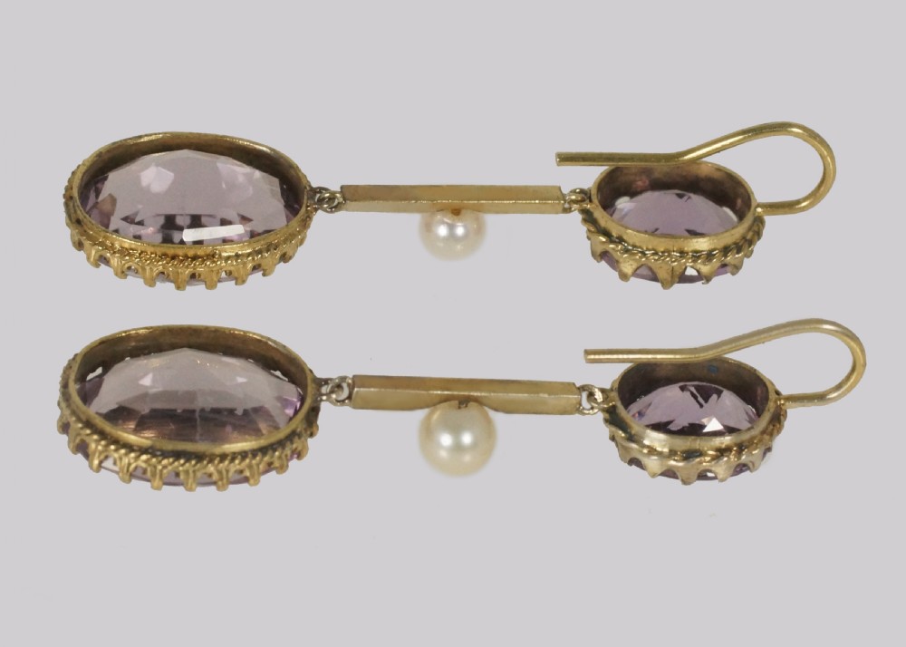 Victorian Amethyst & Pearl Dangle Earrings 18ct Gold Antique 2