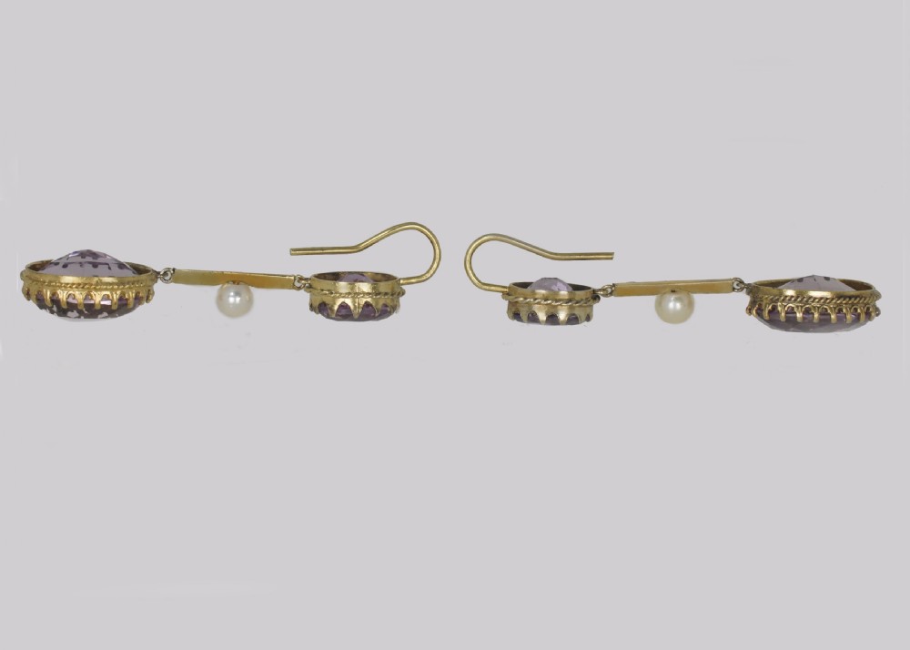 Victorian Amethyst & Pearl Dangle Earrings 18ct Gold Antique 2