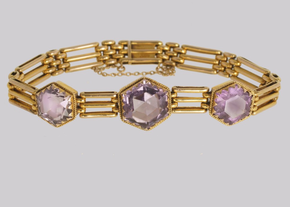 Victorian Amethyst Gate Link Bracelet 9ct Gold Antique Three Bar Bracelet Circa 1900 View II
