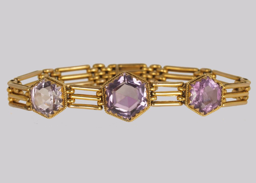 Victorian Amethyst Gate Link Bracelet 9ct Gold Antique Three Bar Bracelet Circa 1900 View III