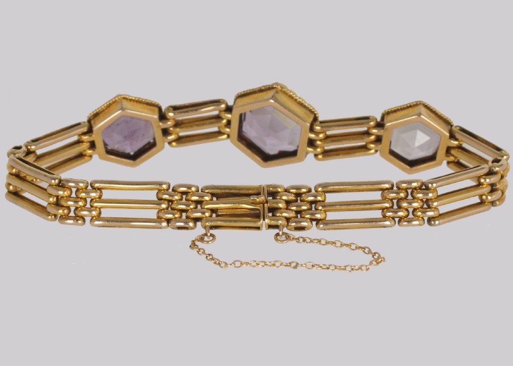 Victorian Amethyst Gate Link Bracelet 9ct Gold Antique Three Bar Bracelet Circa 1900 View IV