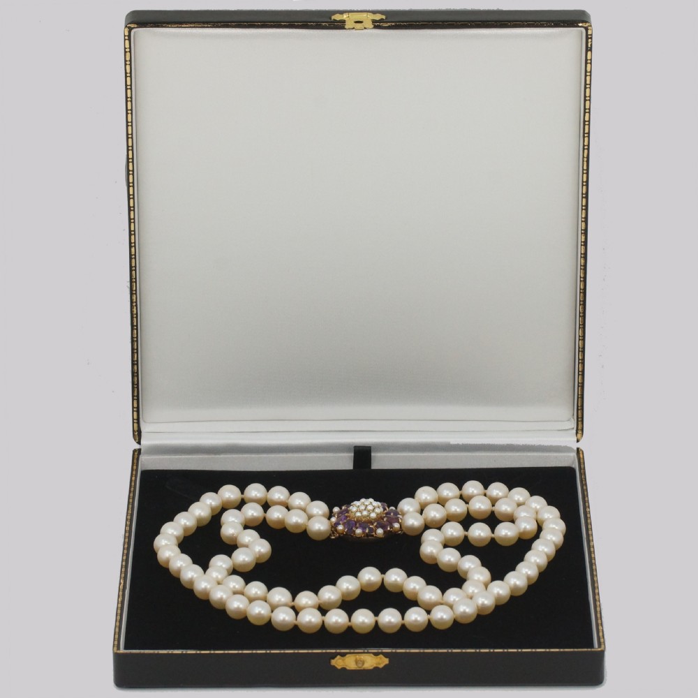 Vintage Pearl Necklace with Amethyst Clasp Two Strand 1960's Pearl Choker View VIII